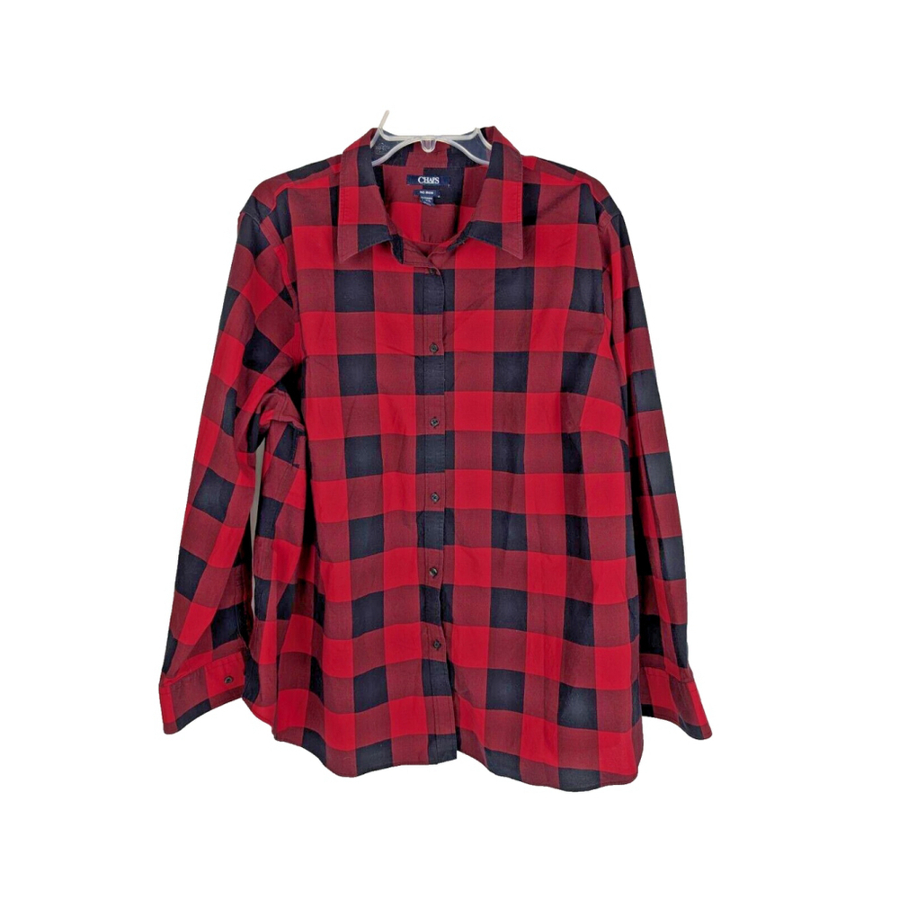 Chaps Womens 2XL Red Buffalo Plaid No Iron Top Button Casual Business Work